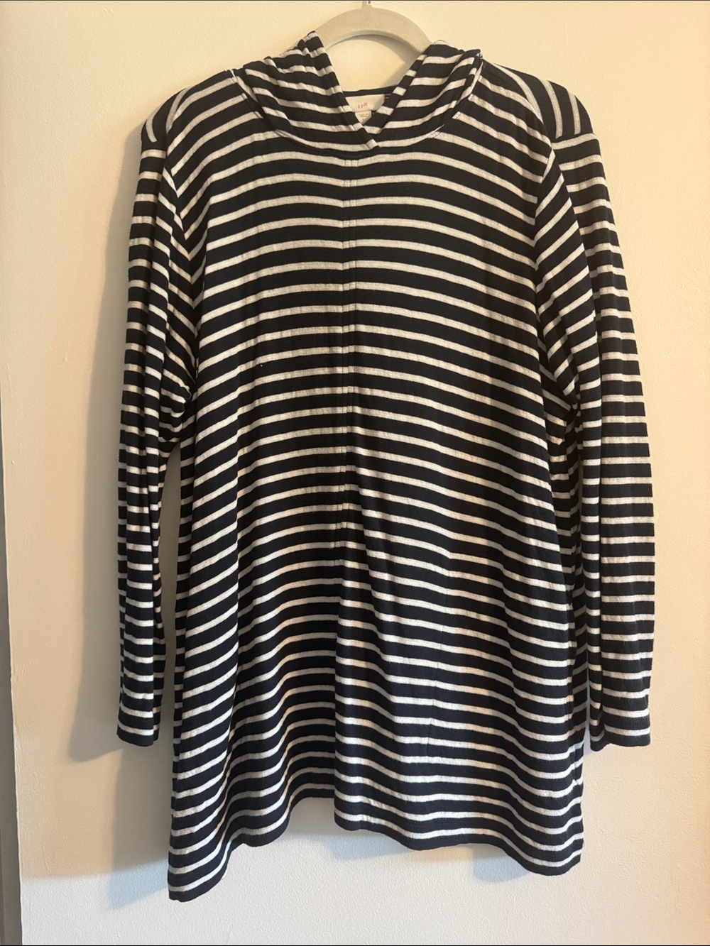 J. Jill Navy and White Striped Tunic Top Hoodie Sweatshirt, L